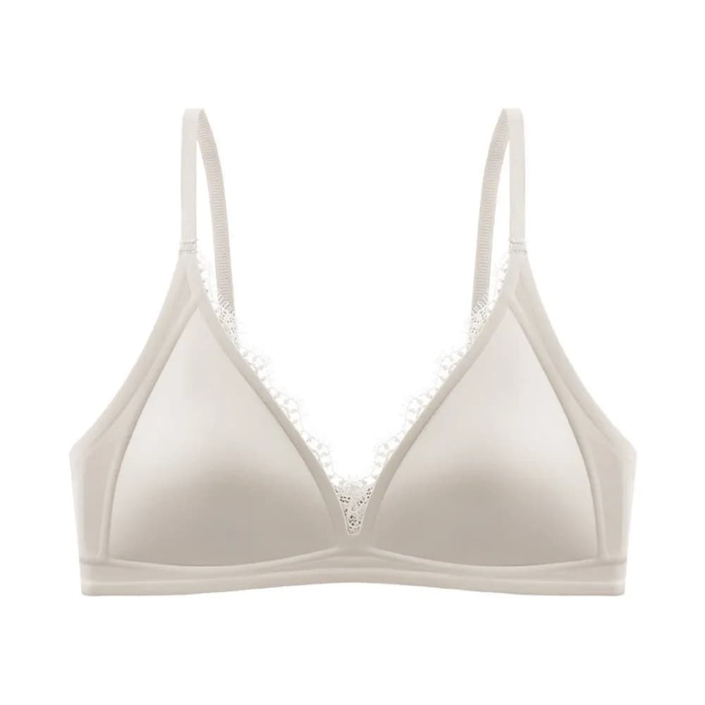 Reggiseno in Raso Senza Ferretto con Scollo a V e Pizzo, Comodo e Senza Cuciture, Lingerie Push-Up per Yoga