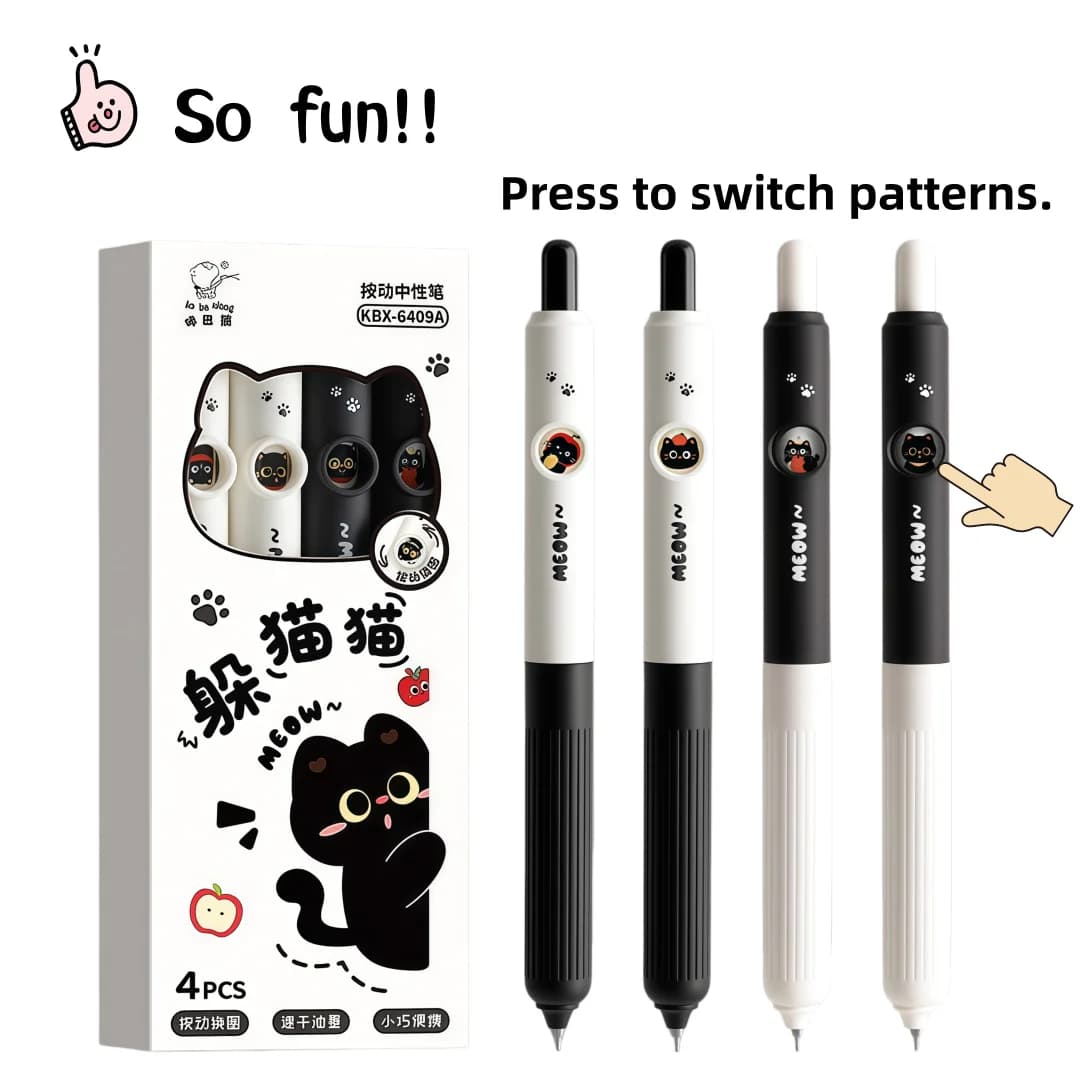 One-Touch Expression-Changing Little Black Cat Pen, Stress-Relief Creative Cartoon Retractable Signature Pen, High-Quality Stationery for Students' Daily Writing and Exam Practice