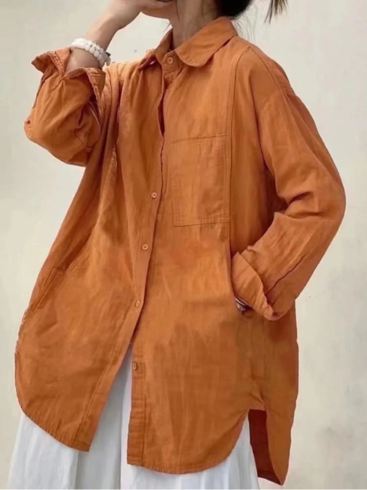 Retro Long Sleeve Cotton Linen Shirt Jacket Women's Spring Autumn New Simple Versatile Loose Slimming Mid-Length Outerwear