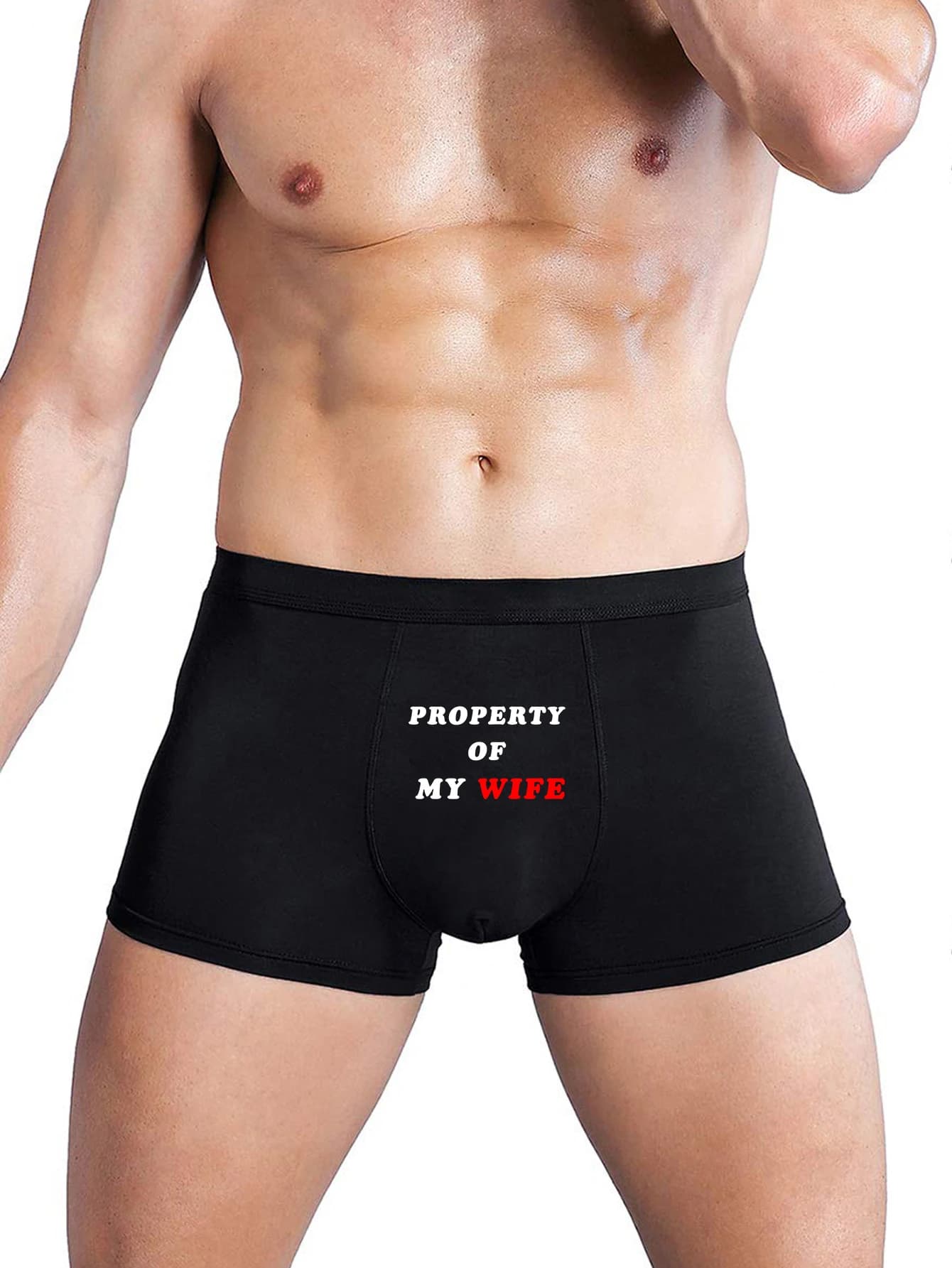 Boxer da uomo con stampa di lettere divertenti, boxer traspiranti PROPERTY OF MY WIFE in M/L/XL