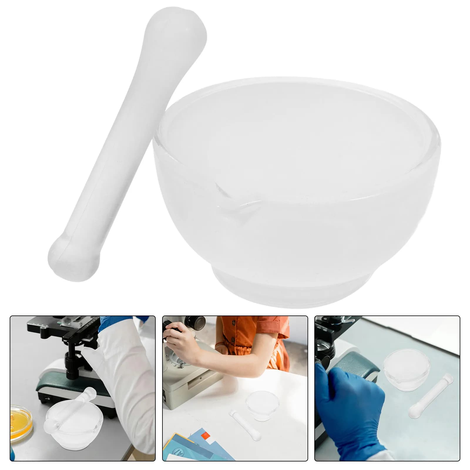 Set di 1 ciotola e pestello in vetro, resistente, per macinazione in laboratorio, con base antiscivolo, per cucina, laboratorio, macinazione di spezie.