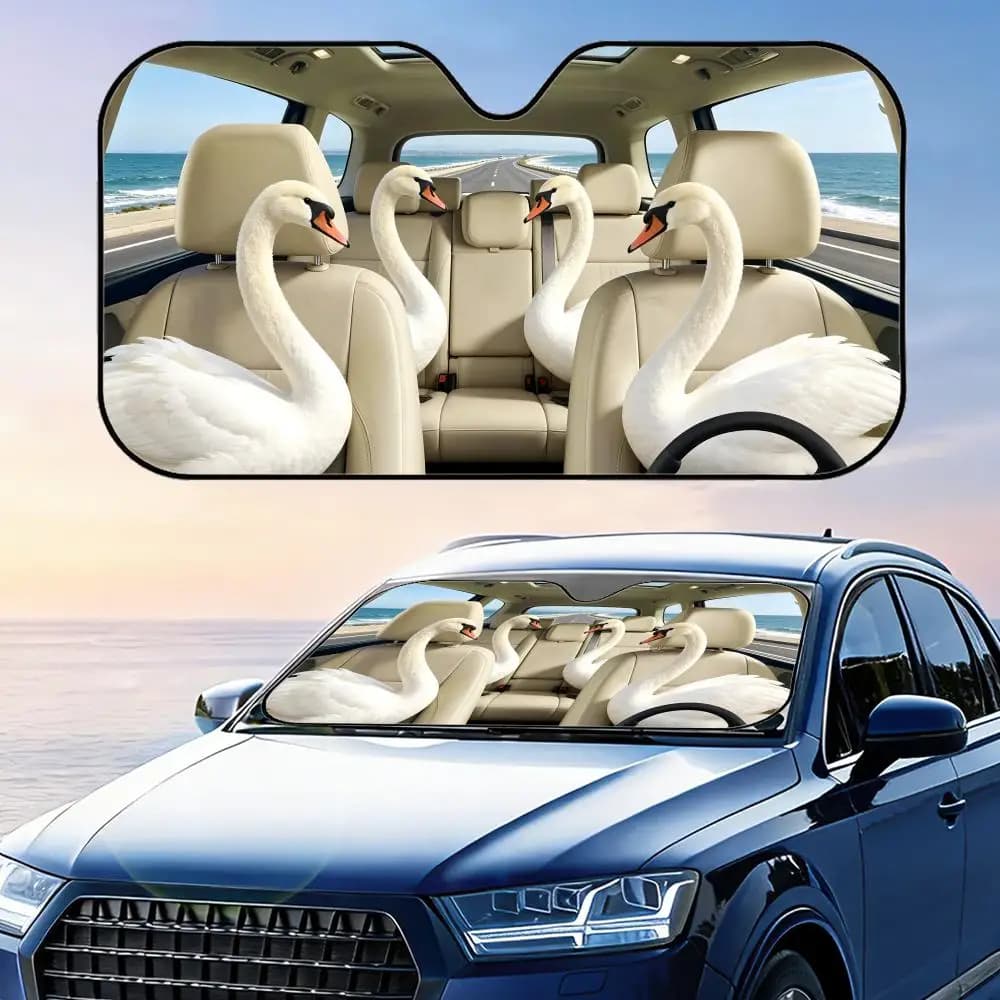 Parasole pieghevole universale per auto Swan Driving, protezione UV, isolamento termico, copertura pieghevole.