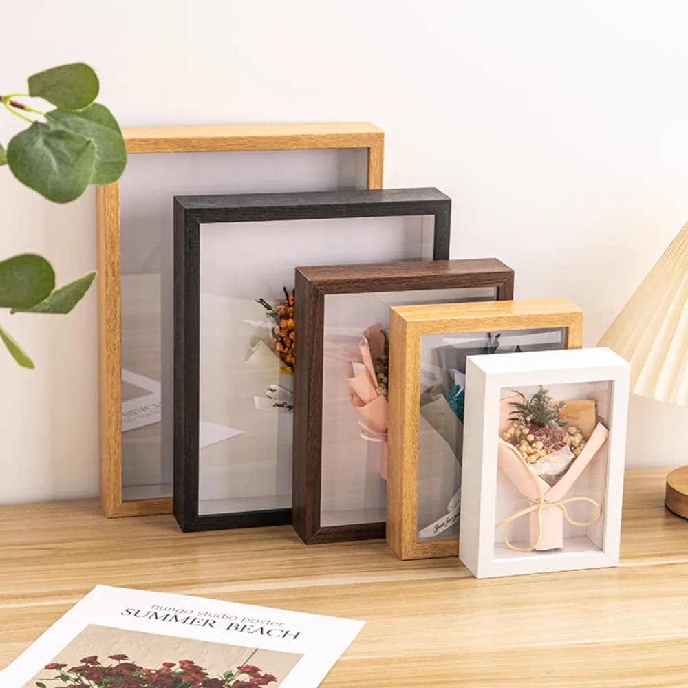 Durable Multi-size Shadow Box Frame Rectangular Acrylic Wooden Photo Frame Natral Wood Black Display Case Flora Ticket Crafts