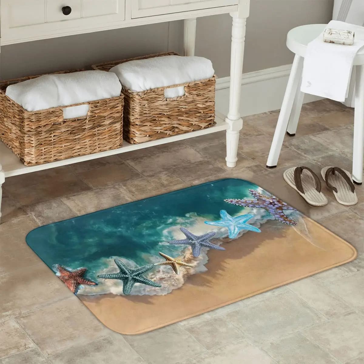Beach Starfish Shell Anti-slip Doormat Floor Mat Washable Carpet Rug for Kitchen Entrance Home Bedroom Footpad Mats