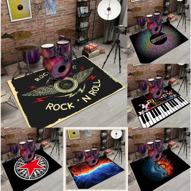 Tappeto per Batteria VIKAMA a Tema Musicale, Antiscivolo, Resistente alle Macchie, Tappetino per Studio Musicale, Sala Giochi, Decorazione per la Casa