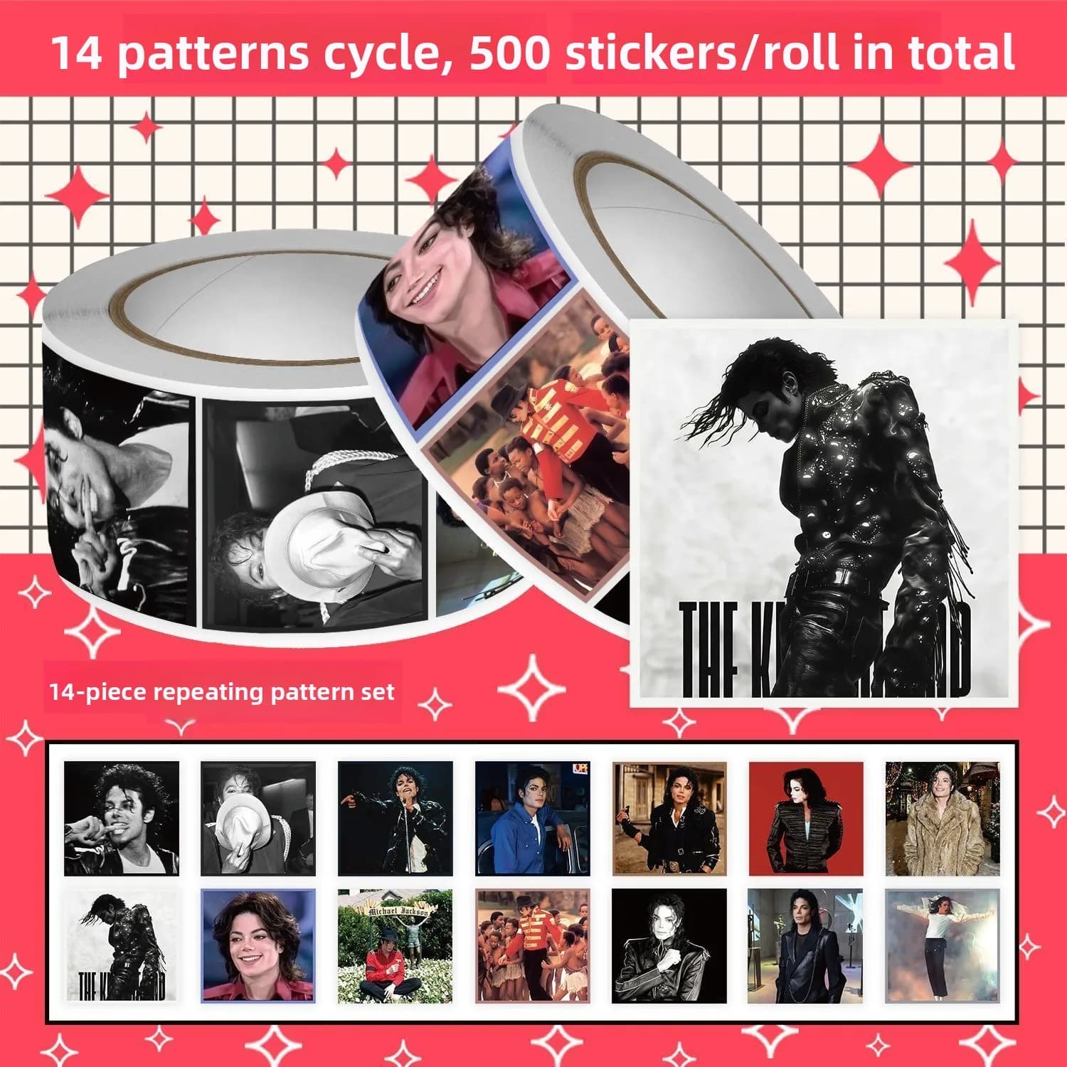 500 Sheets New Michael Jackson Film Stickers, Supersta Attractive Stickers for Decorating Desktop Items 14 Designs Available