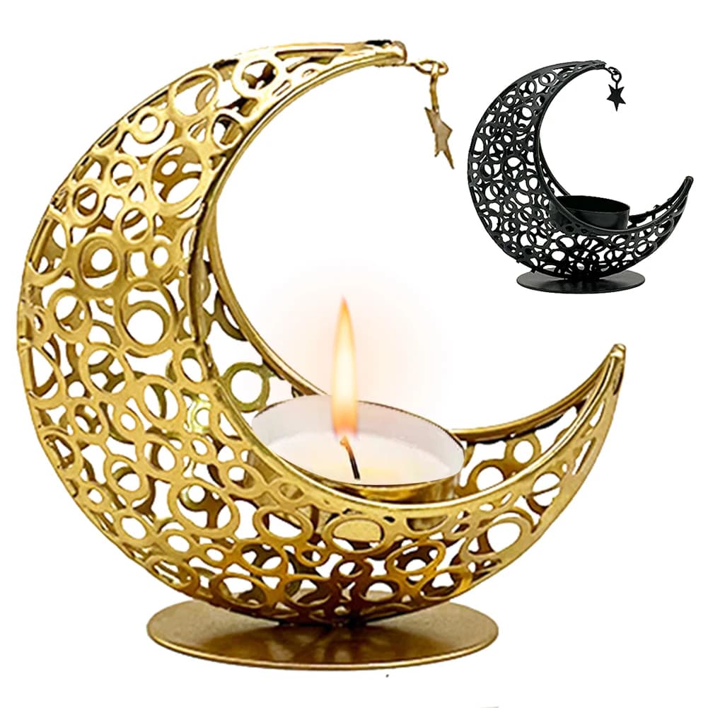 Portacandele Eid Mubarak a Forma di Luna, Decorazione per Feste Islamiche Musulmane, Candelabro per Ramadan, Regalo per Eid Al Adha