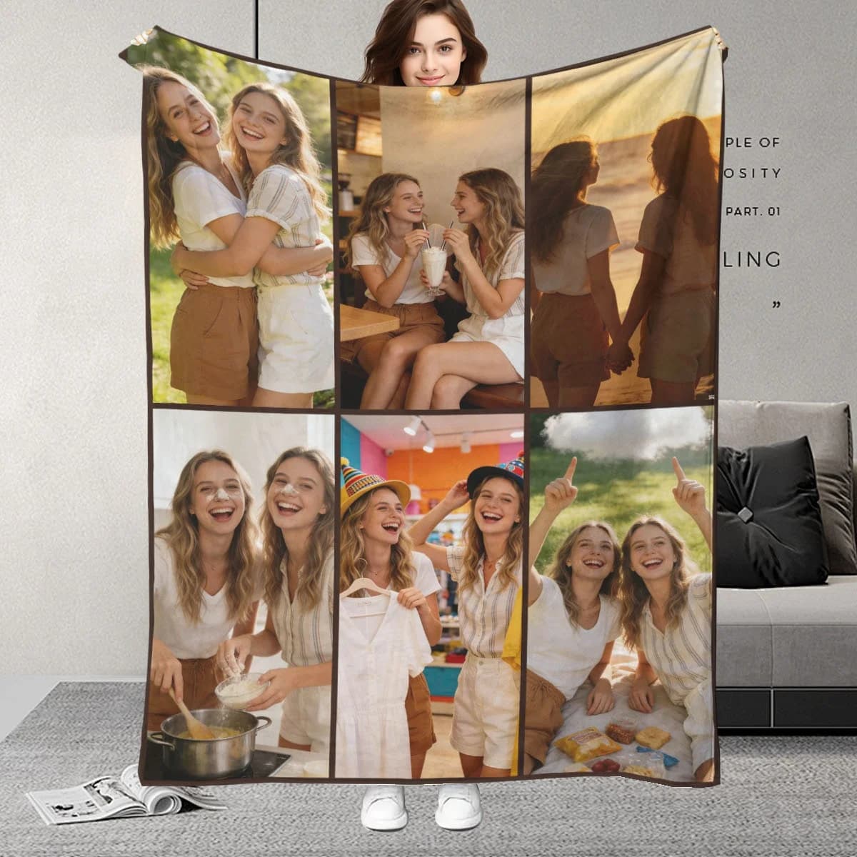 1 foto personalizzata. Coperta in flanella confortevole a 6 griglie, un regalo per le amiche - che trasmette sentimenti, morbidezza, comfort.