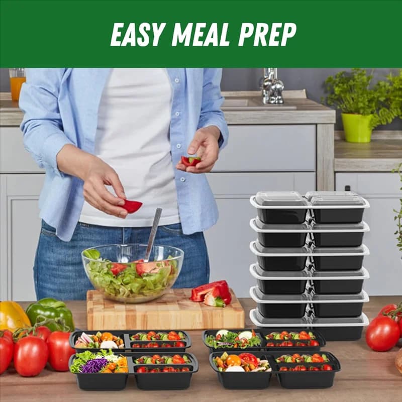 【FAVORITE!】 Contenitori riutilizzabili per la preparazione dei pasti da 32 Oz Confezione da 50 3 scomparti con coperchi per uscire Contenitori in plastica per la conservazione degli alimenti