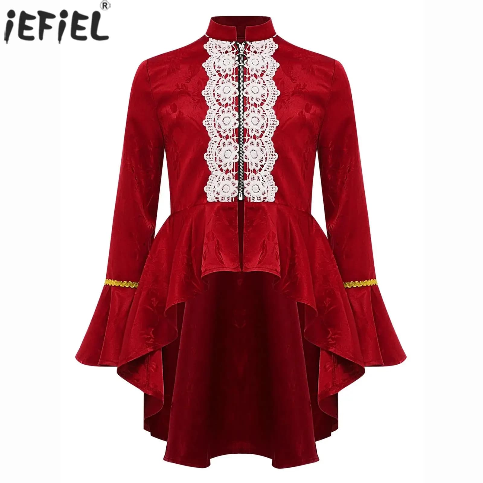 Cappotto da pirata vittoriano Steampunk per ragazze, costume cosplay medievale rinascimentale di Halloween, giacca gotica con balza in pizzo a maniche lunghe