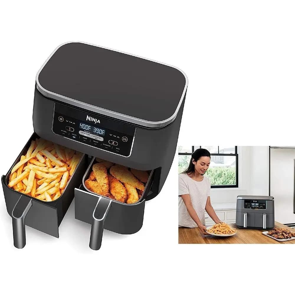 Friggitrice ad aria 4-in-1 da 8 quarti con doppio cestello e tecnologia DualZone, Nera (Ricondizionata)