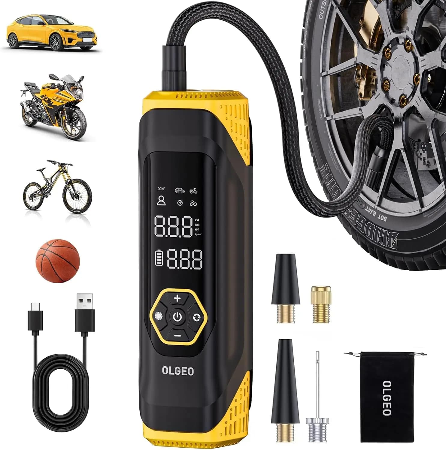 Compressore d'Aria Portatile Senza Fili, Pompa Rapida 180PSI con Manometro per Auto, Moto, Biciclette e Palloni