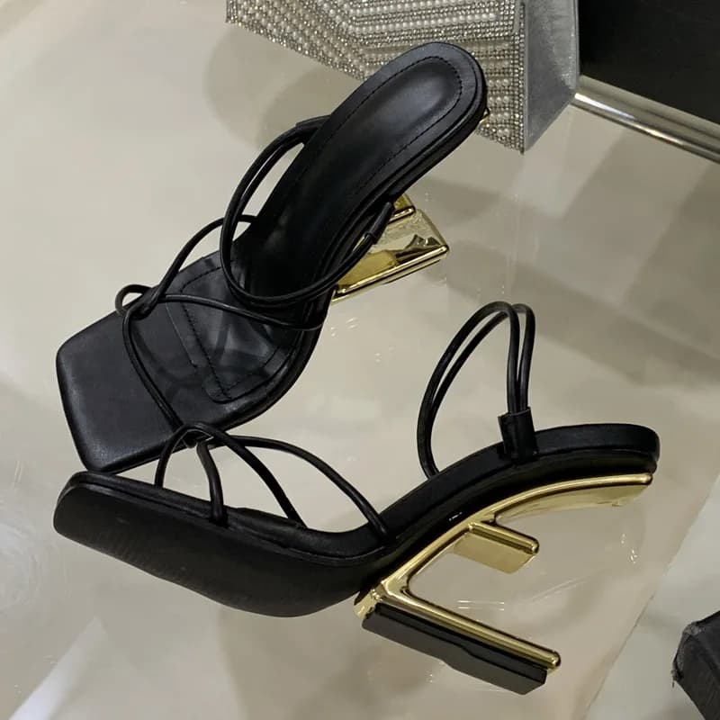 Aneikeh Summer Fashion Sexy Thin Band High Heels Fretwork Heels Sandals Women Slippers Exposed Toes Party Shoes