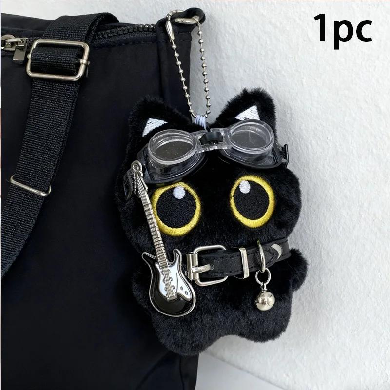 1pc impiccagioni ornamento bambola creativa portachiavi regalo cartone animato peluche gatto nero portachiavi occhialini da nuoto gatto peluche ciondolo borsa