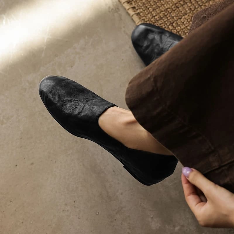 2027 New Autumn Women Pumps Genuine Leather Women Shoes Round Toe Low Heel Cover Toe Modern Sandals Slippers Ladies Flat Shoes
