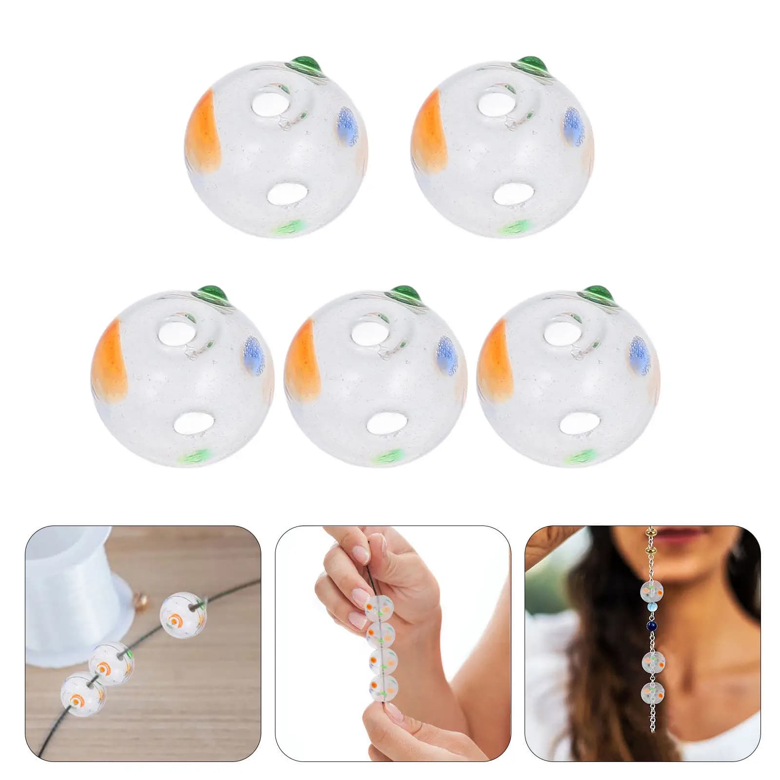 5Pcs Glass Hollow Beads Smooth Glossy Bright Transparent Lightweight Wind Chime Parts Bracelet Loose Beads Craft Material