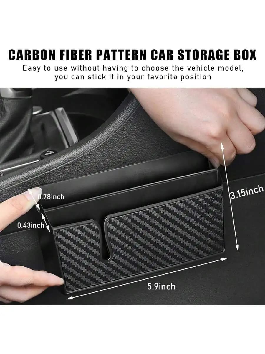 Scatola portaoggetti per auto in fibra di carbonio con scomparto a doppio strato per telefono, chiavi, monete, organizer per cruscotto