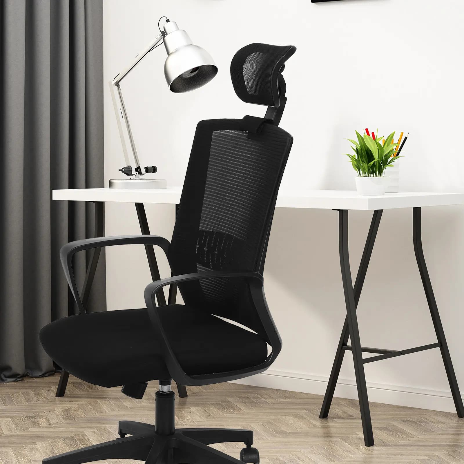 Office Chair Headrest Adjustable Breathable Mesh Pillow Neck Support Comfortable Headrest Extension Suitable for Computer Gaming