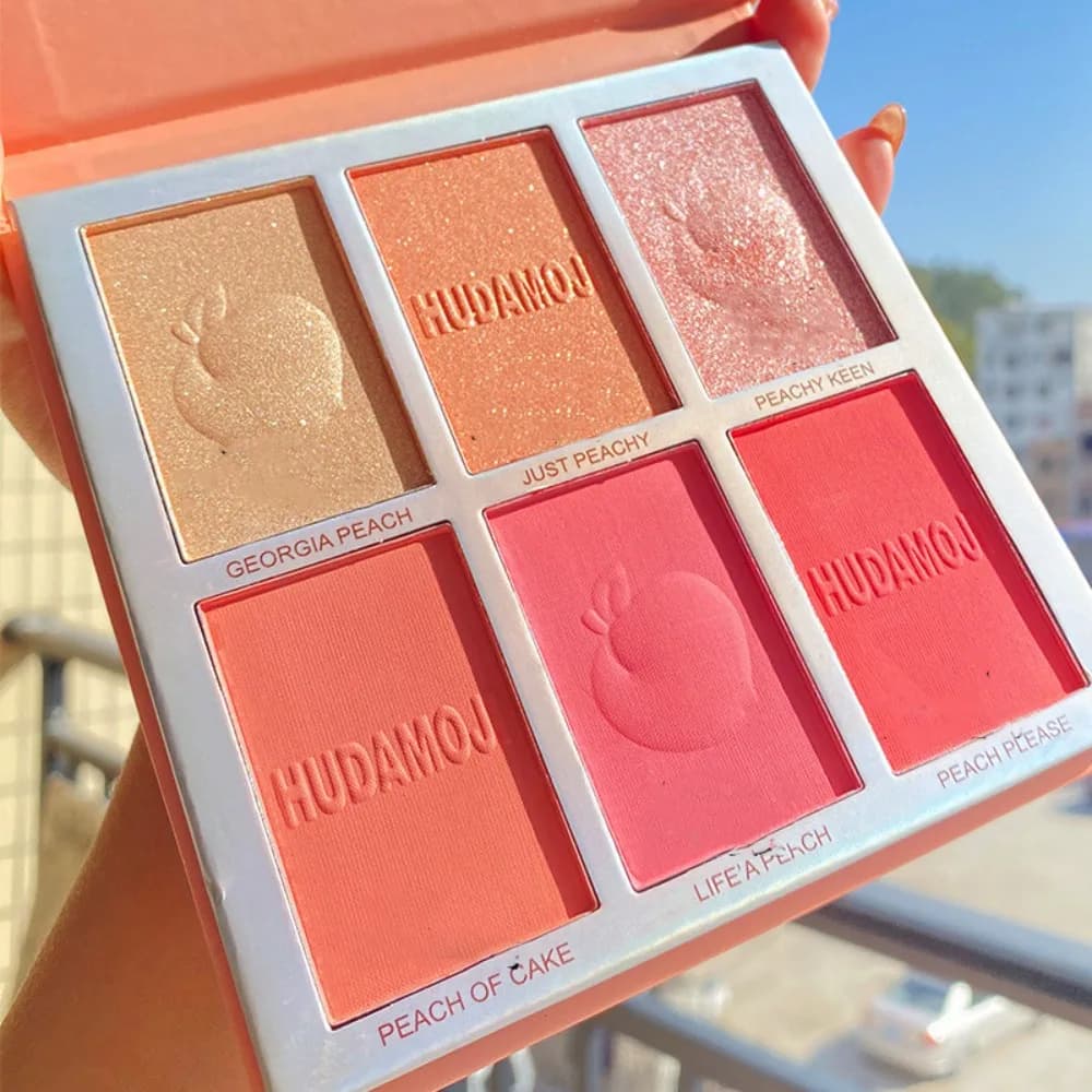 Palette Illuminante Impermeabile Sei Colori Ombretto Rosa Shimmer Blush Lunga Durata Polvere Glitter Blusher per Principianti