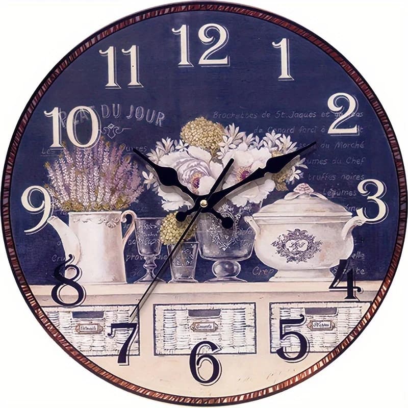 Orologio da Parete Silenzioso Decorativo con Motivi Floreali Blu e Viola, Adatto per Regali e Decorazioni per la Casa, Batteria AA (Batteria Non Inclusa)