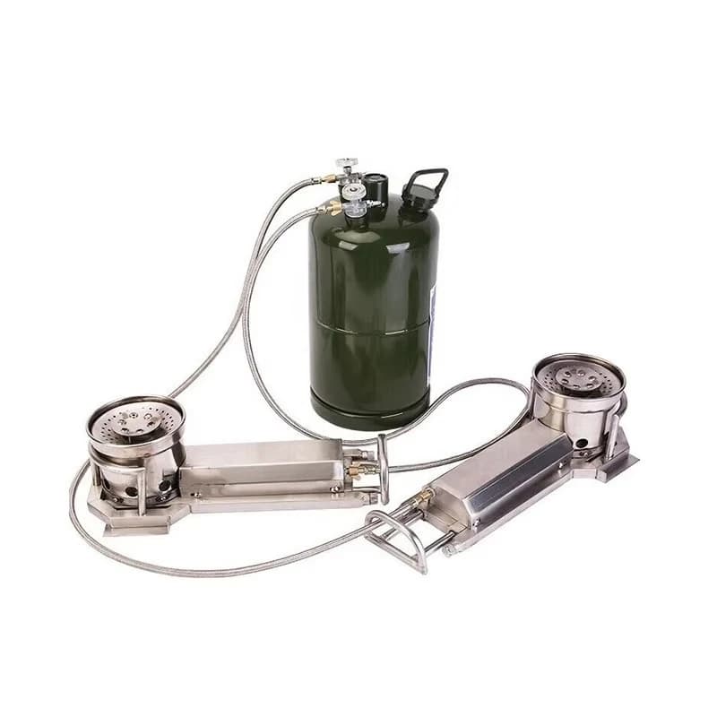 Outdoor camping stove with burner system for live kitchen trailer