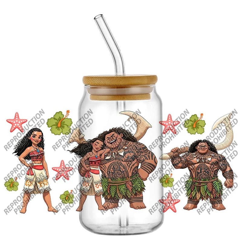 New Popular 16oz UV DTF Transferable 3D Sticker with Carton Moana for Glasses, Cups, Crafts, Creative Gifts Fai-da- ♪