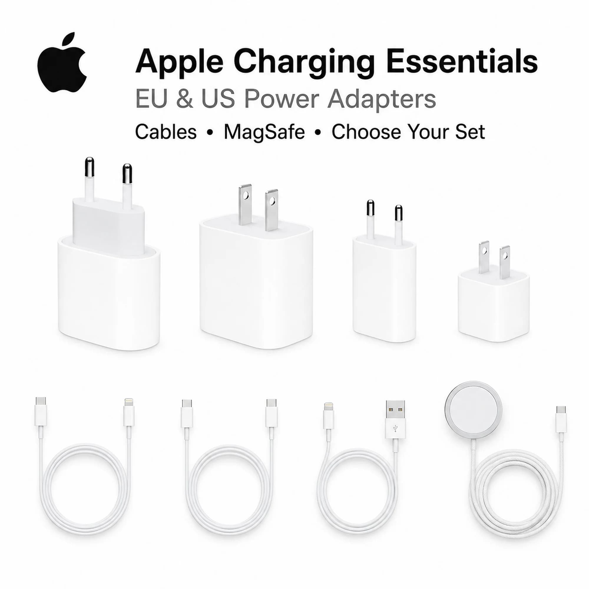 Original Apple 20W USB-C 5W USB Power Adapter EU US Charger 1m USB-C Lightning Type C USB-A Cable 25W MagSafe iPhone 17 16 15 14