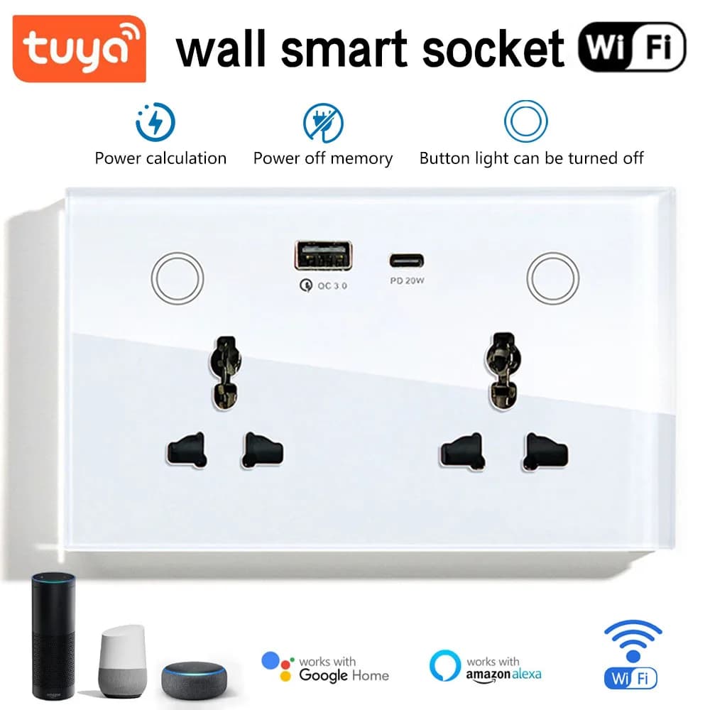 Wall socket wifi 147 USB Type-C Universal power socket 13A Remote touch switch of Alexa Google Home