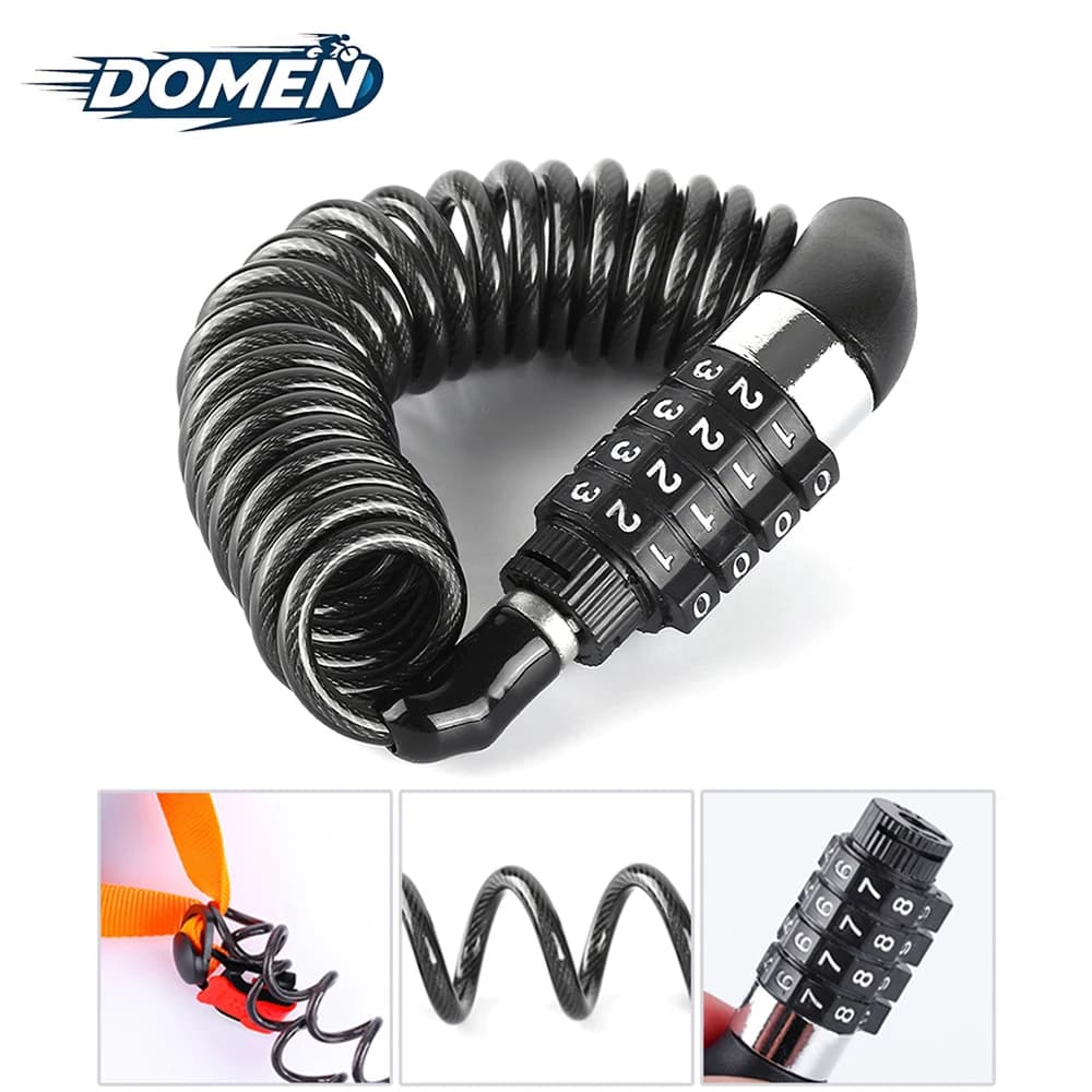 DOMEN Bicycle Padlock Steel Wire Chain Lock Bike Motorcycle Password 4 Digits Steel Wire Lock Wire Lock Wire Lock Metal Cable Lock Helmet