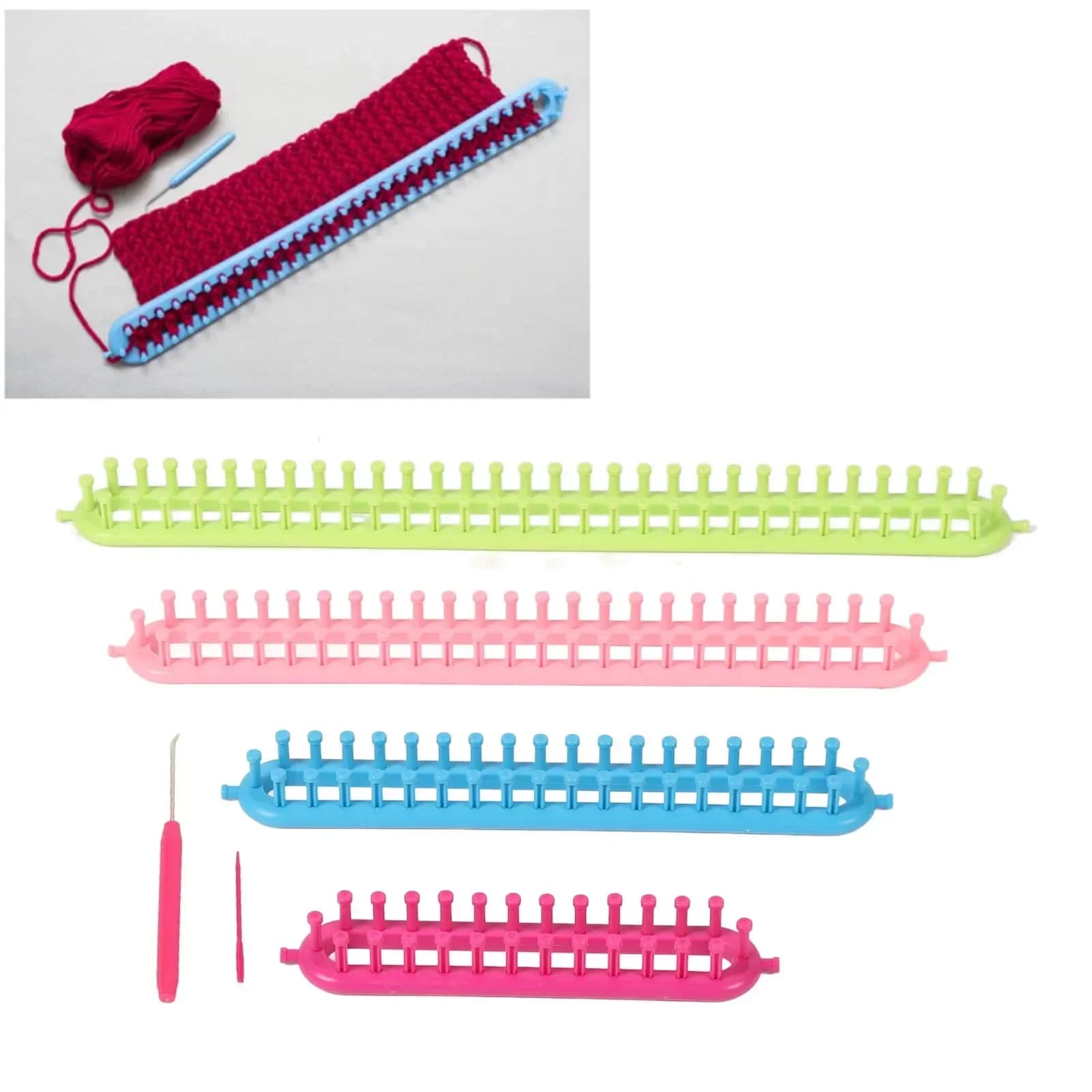 6pcs Long Knitting Loom Set Rectangle Plastic Weaving Looms Set Knitting Loom Set With Hook Needle Kit Scarf Hats Making Tools