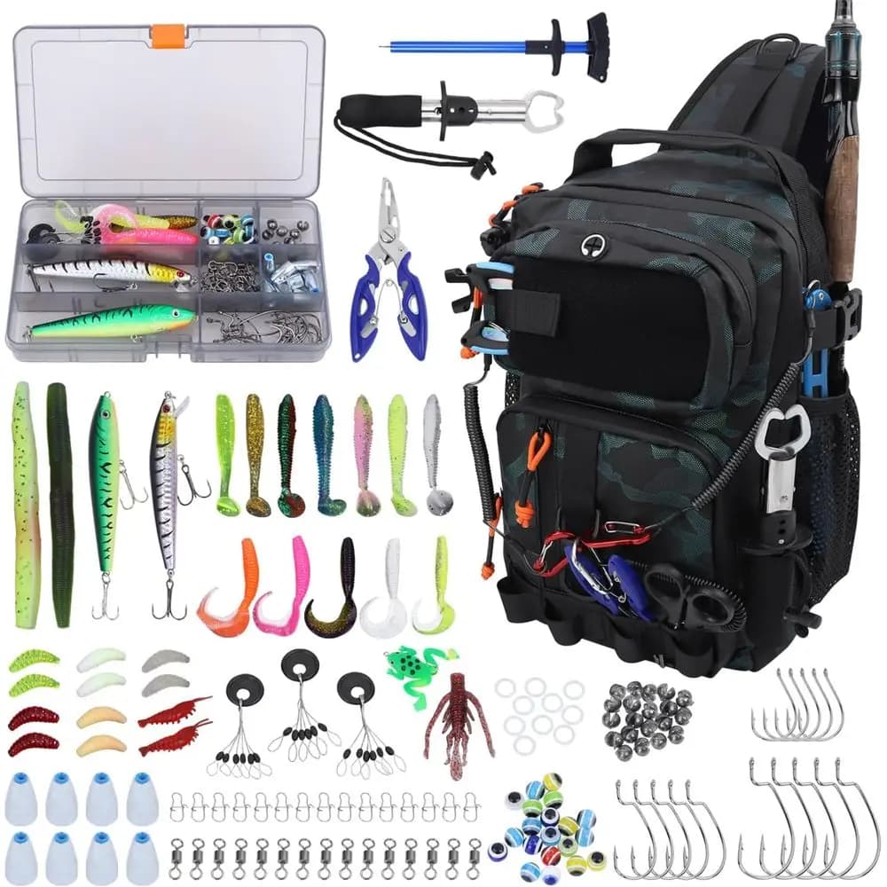 Waterproof fishing backpack with equipment box, bait kits and essential tools - Green