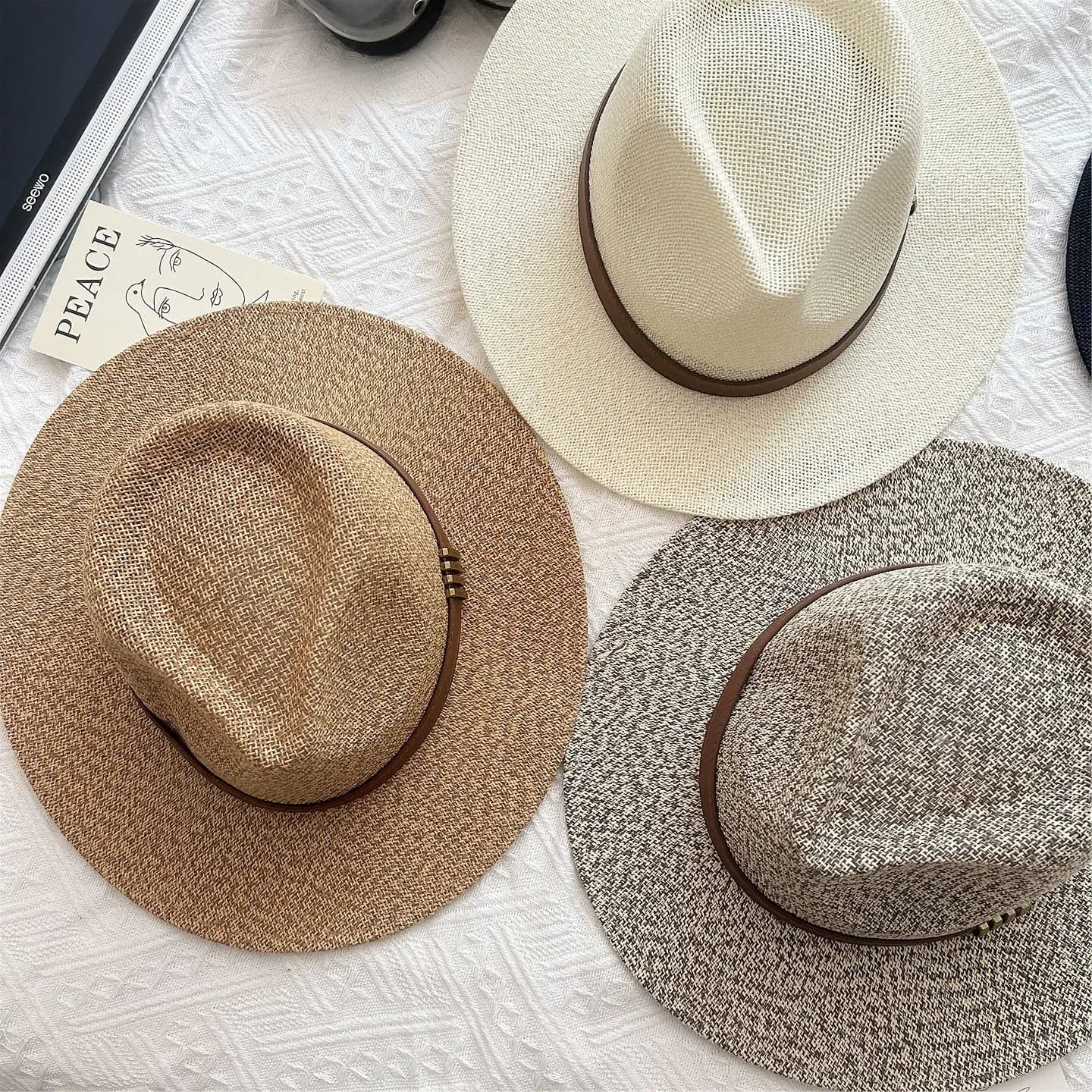 Women Straw Hat men Wide Brim Western Fedora Sun Hat Beach accessory old money Cowgirl Hat belt Band jazz hat panama straw
