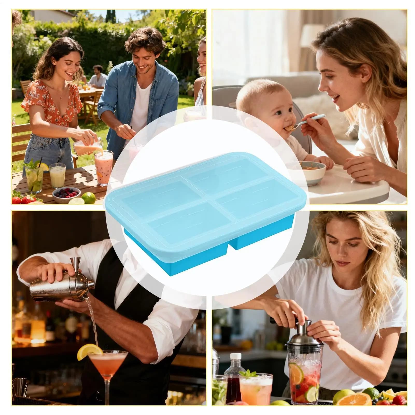 Stampi in silicone per congelatore, facili da usare, riutilizzabili, sicuri, con coperchio, per cucinare a casa, per famiglia e amici.