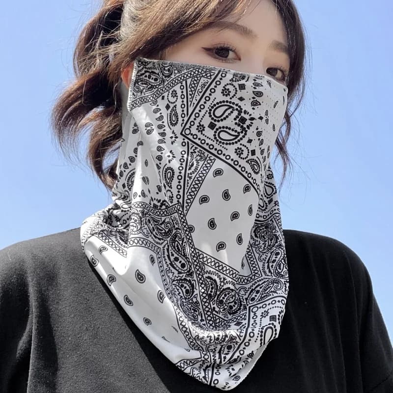 Maschera Integrale da Ciclismo in Seta Ghiacciata, Protezione Solare Traspirante, Protezione per Orecchie e Collo, Fori per Asciugamano, per Sport all'Aperto, Unisex