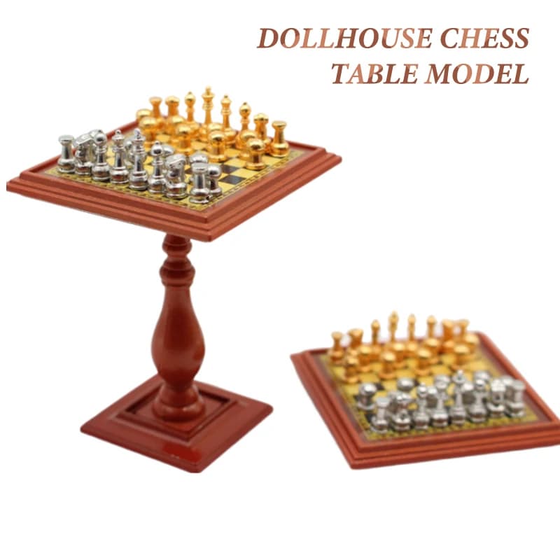 ●1Set 1:12 Dollhouse Mini Alloy International Chess Set Checkerboard Chess Table Set Soldier Scene Model Home Decor Kids Toy
