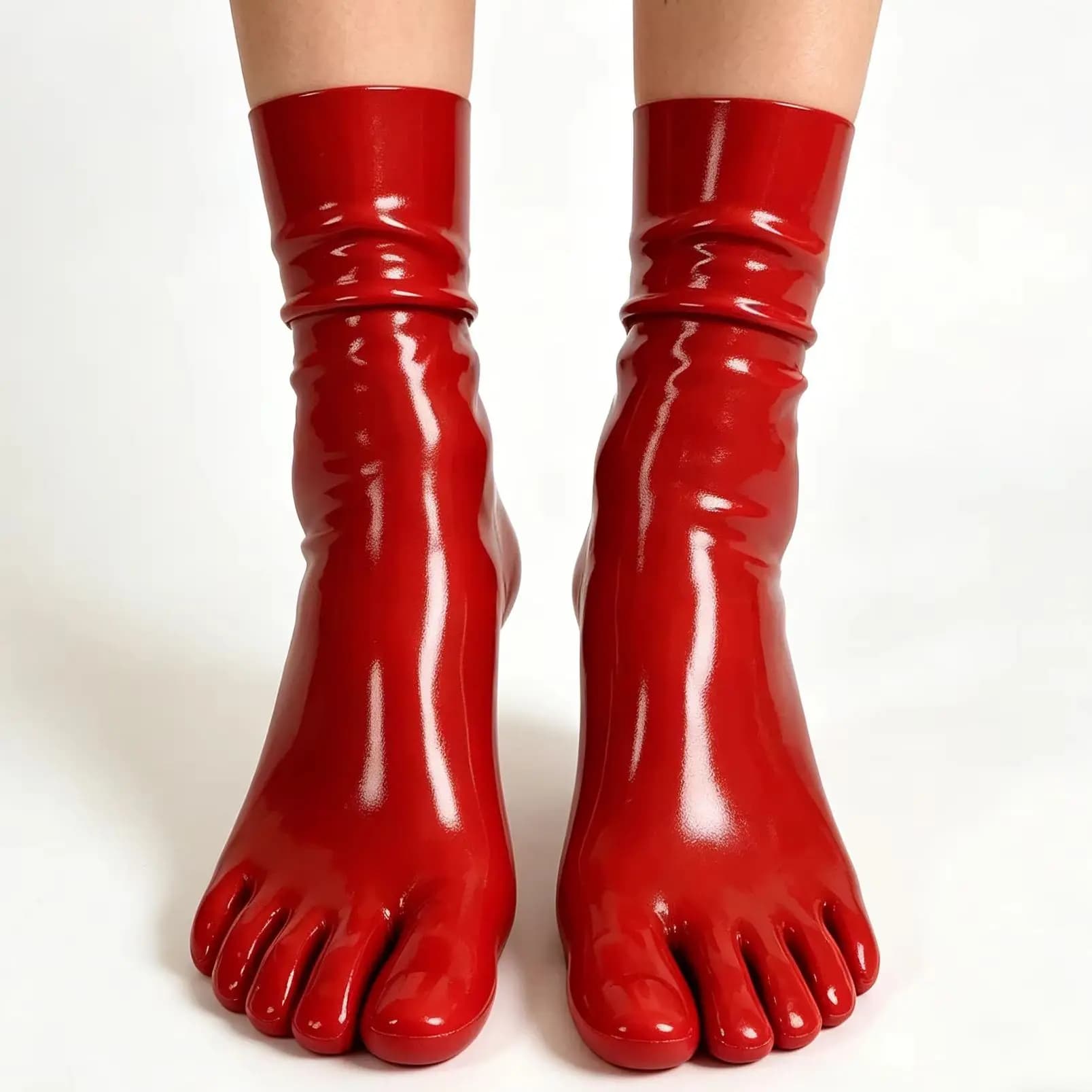 Calzini unisex in lattice rosso a cinque dita, calzini in gomma elasticizzata lucida
