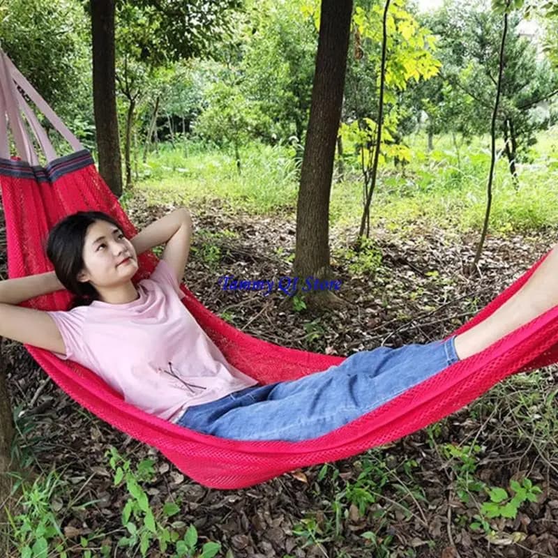 F1FD Suspended Rest Bed with Open-Weave Ice Silk Body, 2-Piece Hanging Set, Carry Case, for Yard, Deck, and Trip Use