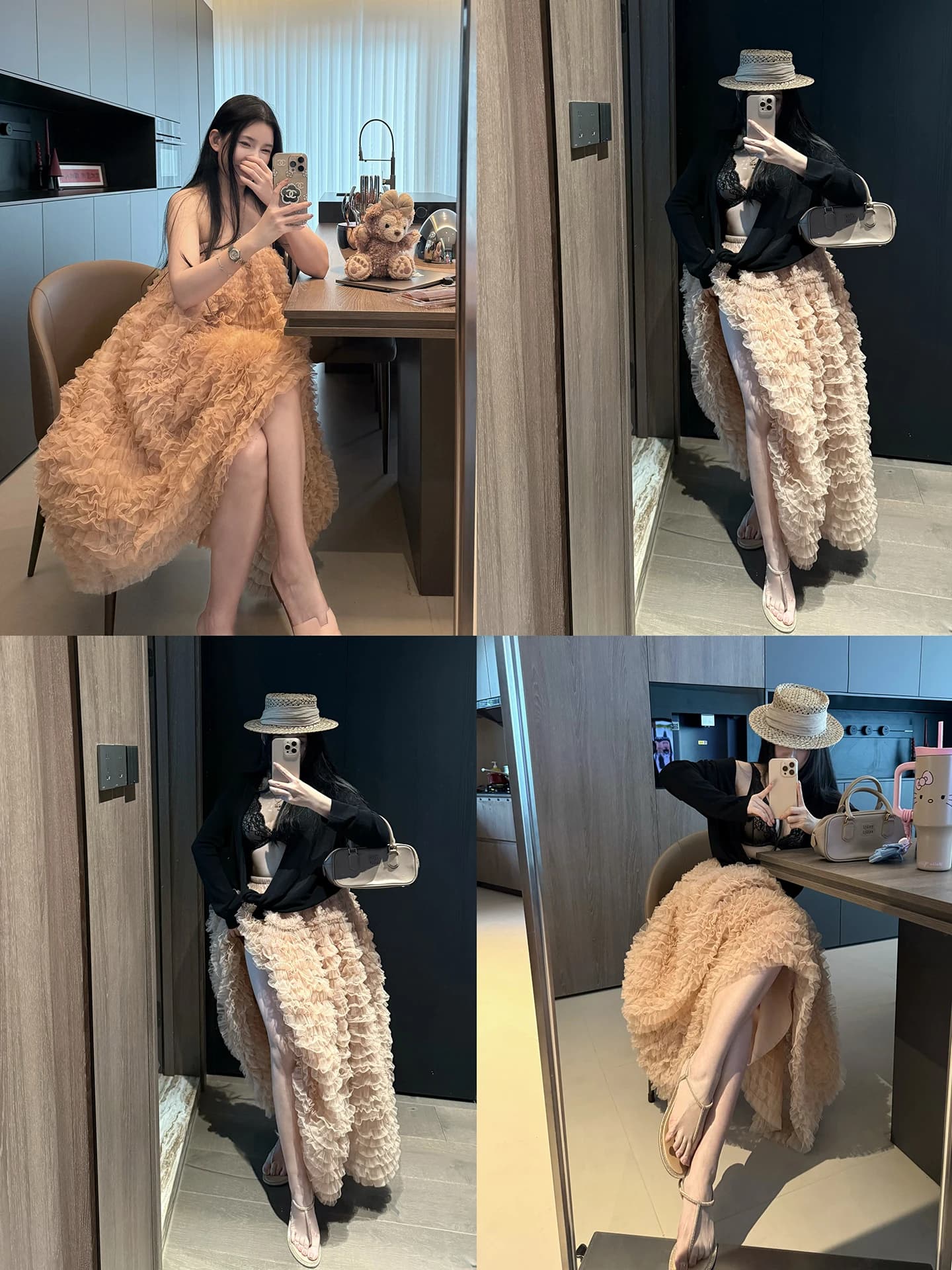 MISS CHANGE Moonlight Sonata Cinnamon Pink High Waist Cake Skirt Long Dress Gentle Weight Loss Hip Concealing Mesh Gown