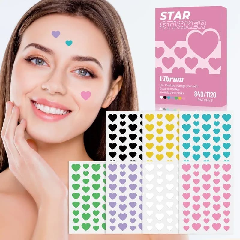 1120 pz/scatola Cerotti Colorati a Cuore per Rimozione Brufoli, Traspiranti, Idrocolloidali, Anti-Acne, Copri-Macchie, Patch per Acne