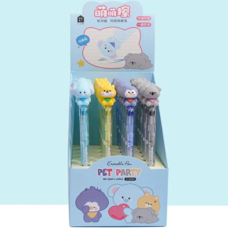 24pcs/lot Kawaii Koala Penguin Elephant Animal Erasable Gel Pen Cute Dog 0.5mm Blue Ink Signature Pens Office School Supplies