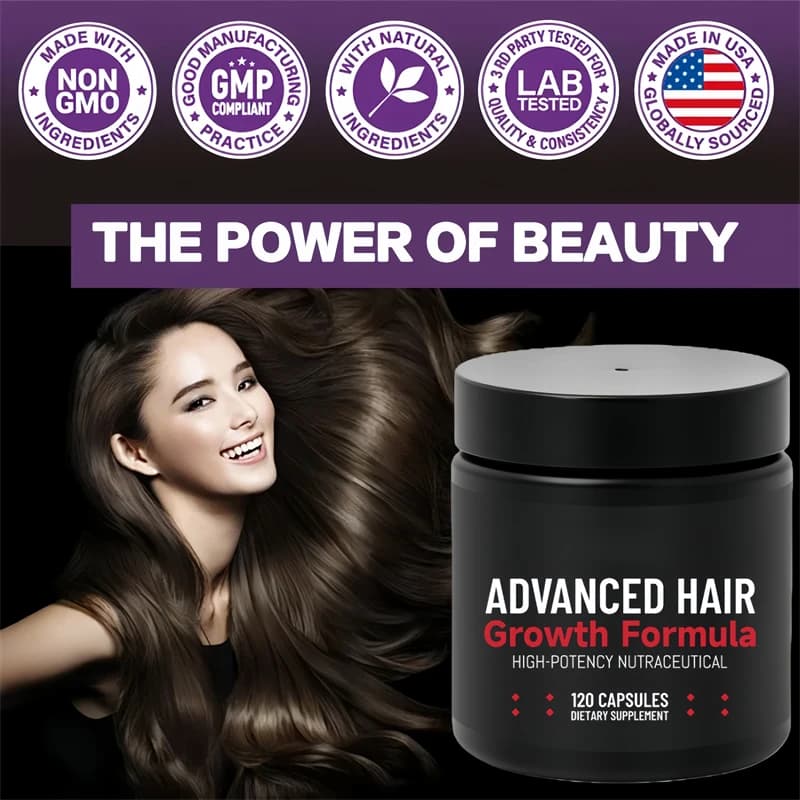 Capsules for hair growth with biotin and vitamins from 10000 mcg, to naturally achieve stronger and healthier hair, skin and nails, stops hair loss