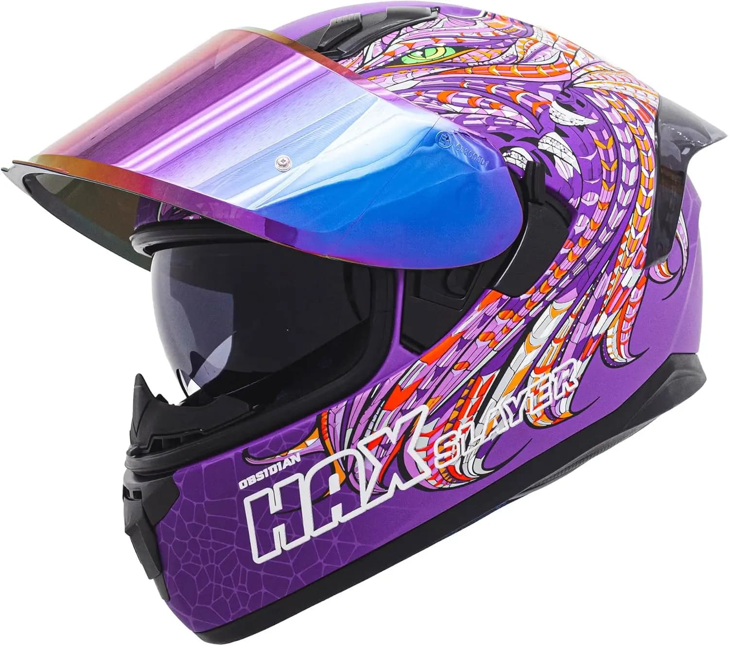 Casco moto per adulti Obsidian Full Face con doppia visiera per moto da strada con Pinlock Ready Approvato DOT Slayer Purple XL