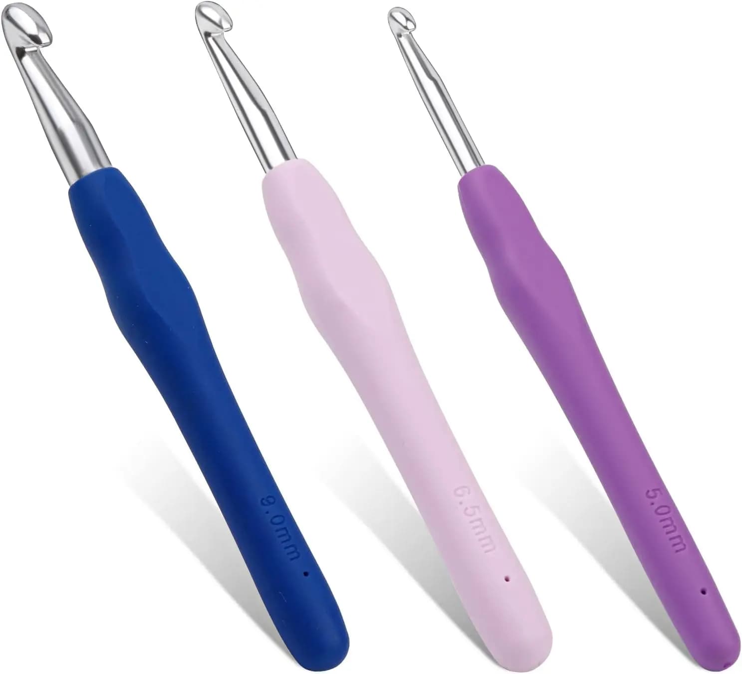 Crochet Hooks Set with Ergonomic Handle, 3 Sizes 5.0/6.5/9.0 mm for Beginner Knitting, Smooth Needles for Sweaters Scarves Hats