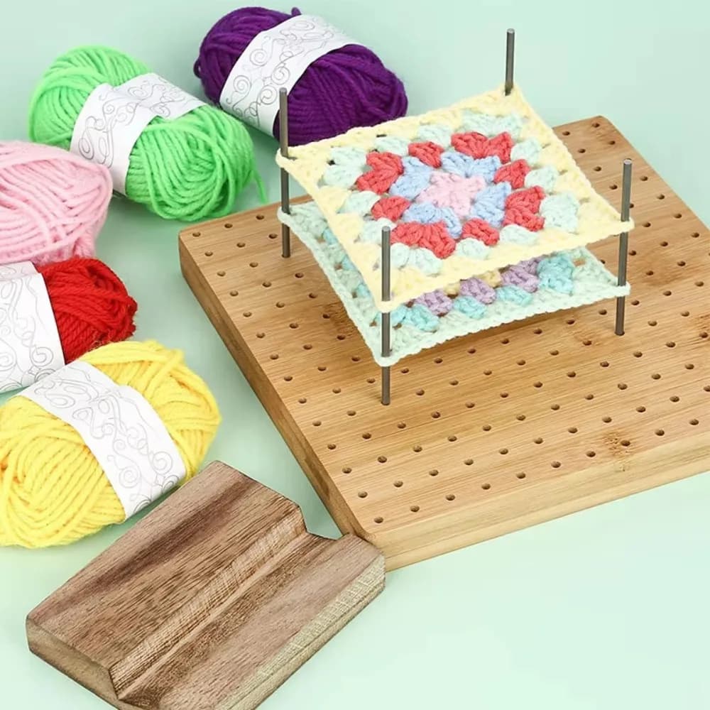 Wooden Crochet Block Plate Handcrafted Reusable Crochet Knitting Board Square Crochet Weaving Knitting Blocking Mat