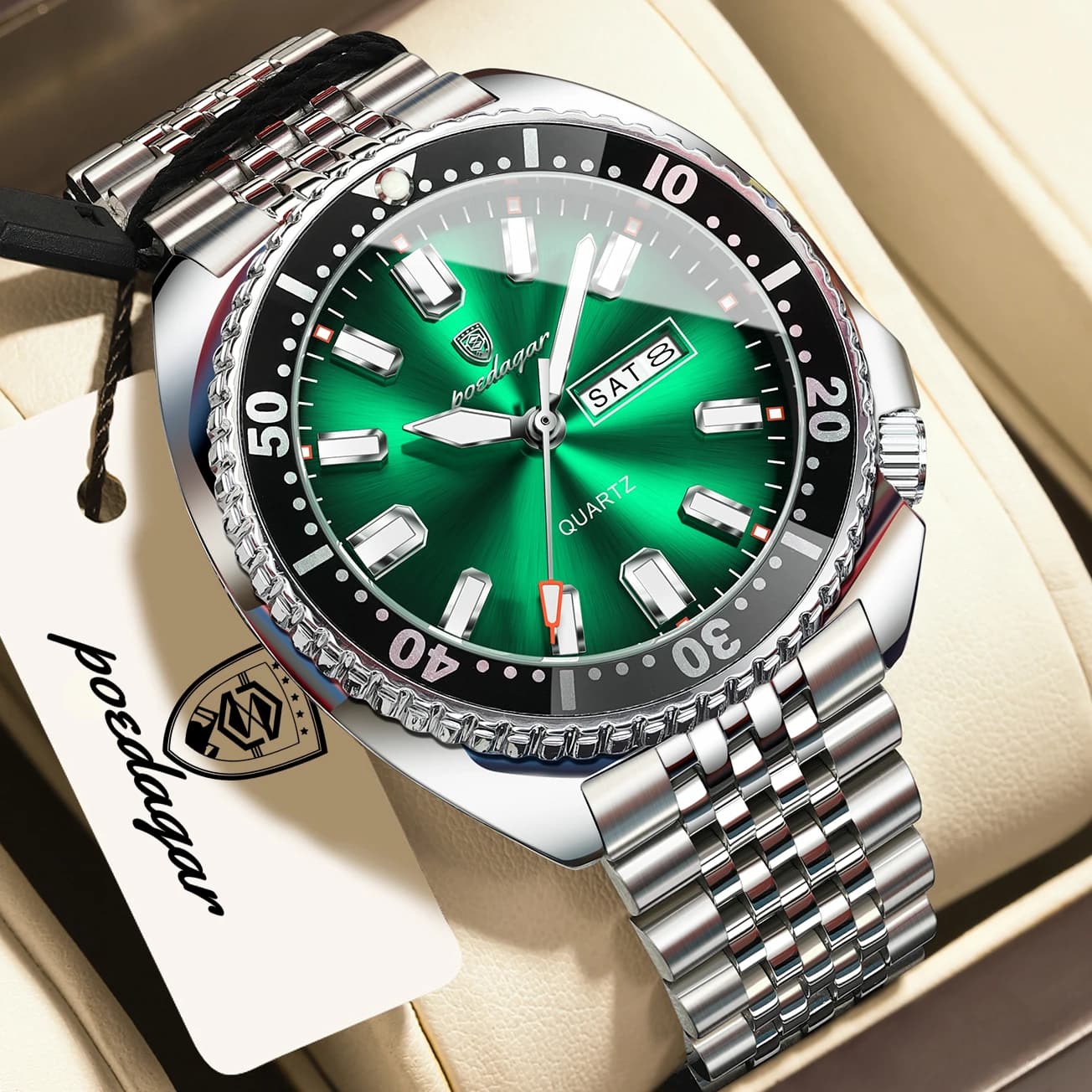 POEDAGAR Top Quartz Men Clock Date Week Fashion Business Male Wristwatch Luminous Waterproof Stainless Steel Men's Watches Reloj