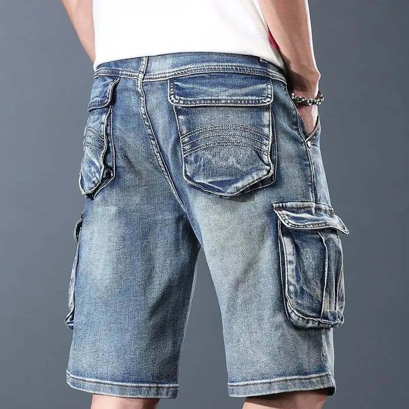 Summer 2025 Cargo Luxury Clothing Men's Pants Baggy Denim Shorts Retro Pocket Trendy Brand Boyfriend Designer Short Jeans Man