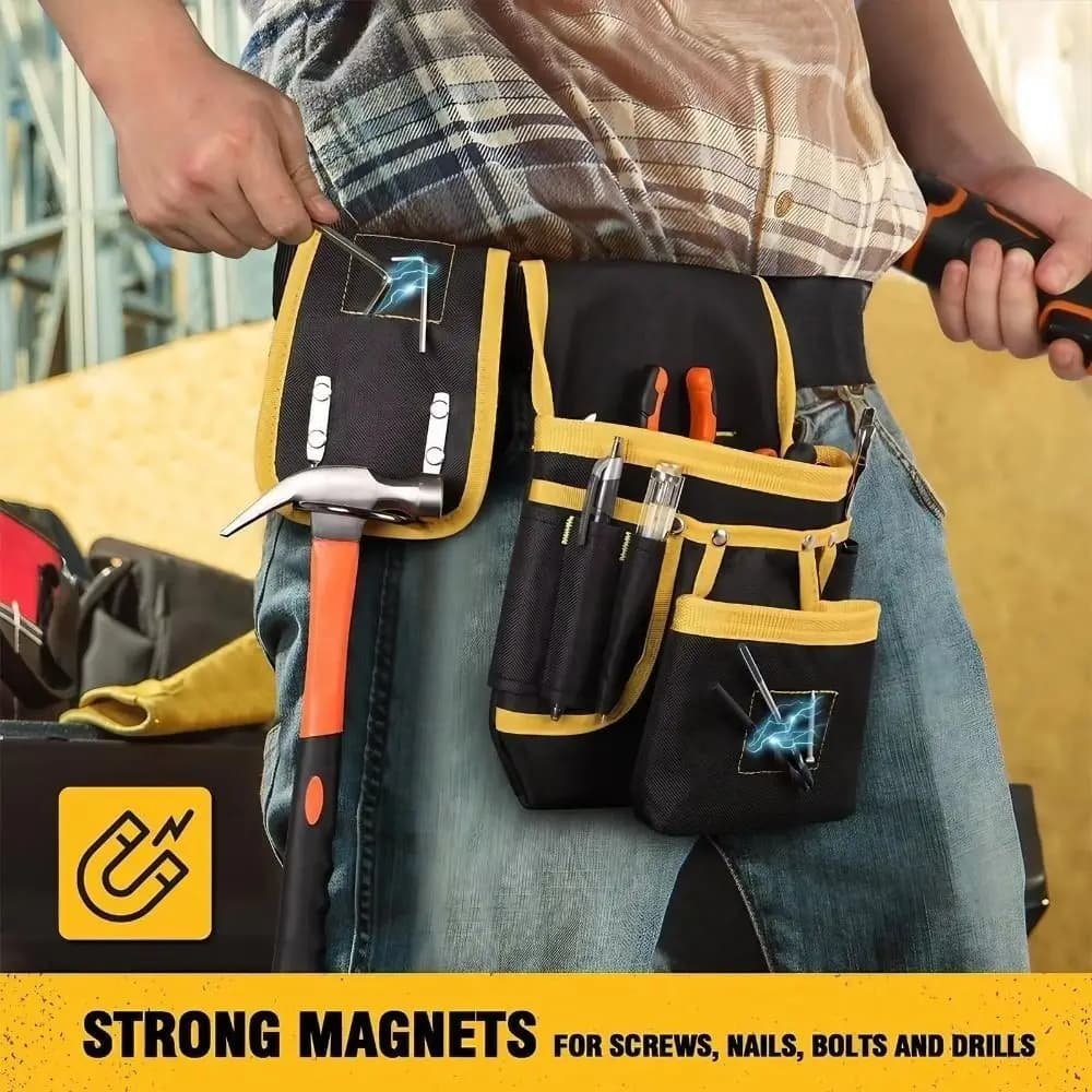 Magnetic Tool Belt Heavy Duty 26-Pocket Design Adjustable Waist Bracket Detachable Nail Bag Wear Resistant Work Tool Waist Bag