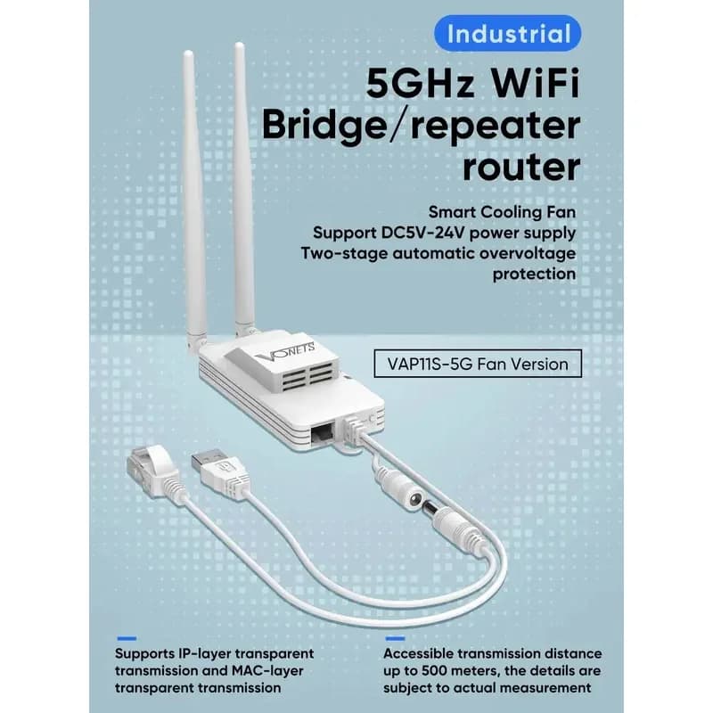 VONETS 5GHz Router WiFi/Ponte Ripetitore Wireless Ethernet RJ45 Conversione WiFi per stampante IP Monitor Fish Finder VAP11S-5G con ventola