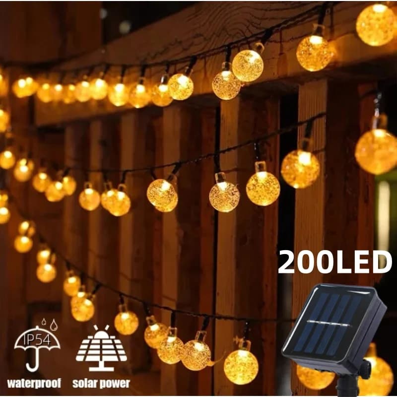 Luci a stringa solari per esterni 200 luci a globo di cristallo a LED Luce fata a festone solare impermeabile per decorazioni natalizie da giardino Ramadan