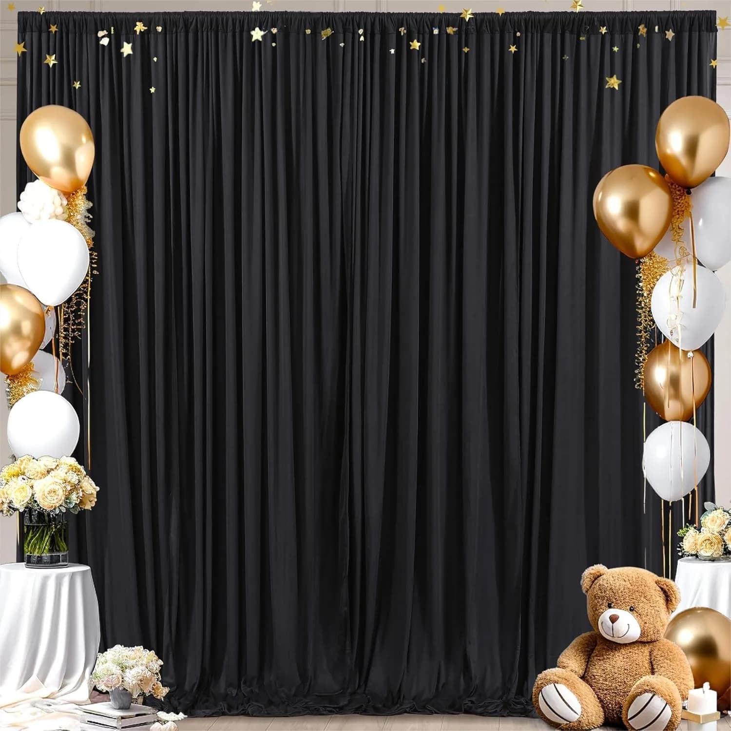 Tende Nere 8x10FT per Sfondi Fotografici, Drappeggi in Poliestere Antirughe per Matrimoni, Feste di Laurea e Baby Shower